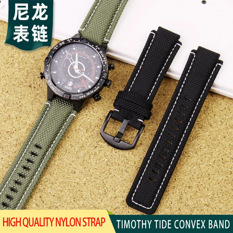 New Style Canvas Watchband for Timex T2N721 TW2T76300 76500 Convex Interface Strap 24*16mm Army Green Black Wrist Bracelet