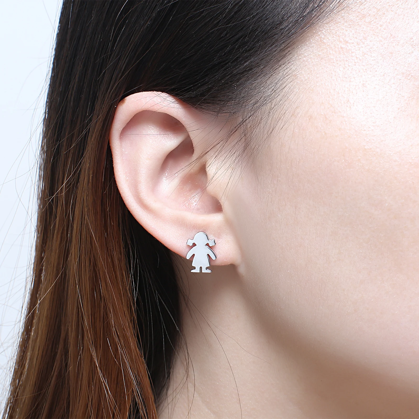 Fashion New Family Stainless Steel Stud Earrings Boy and Girl  Color Cute Gifts Stainless Steel Jewelry Couple Earings