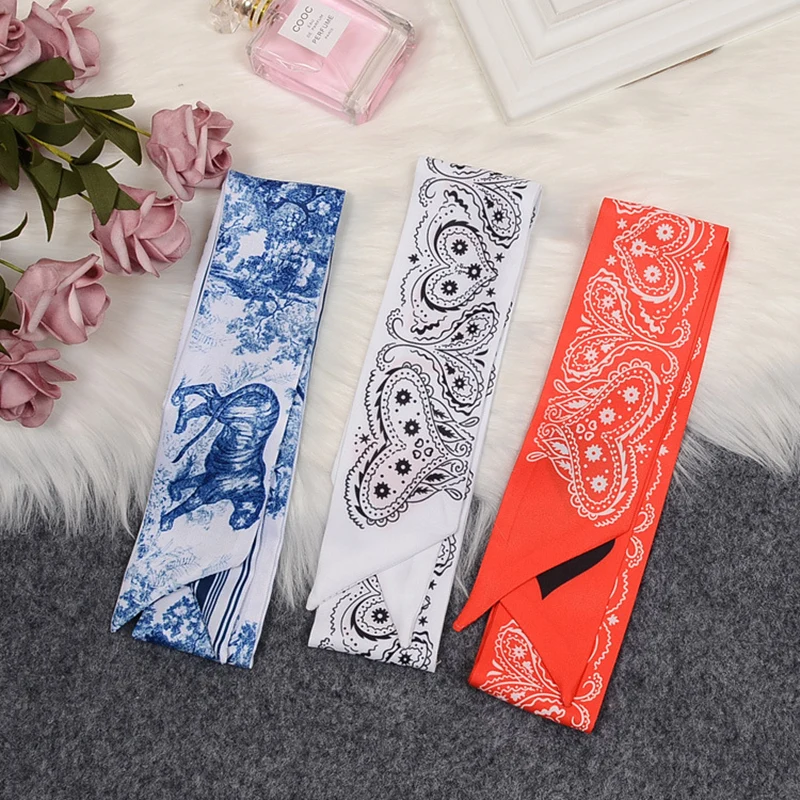 Blue Lion And Python Luxury Brand Scarf Women Silk Scarf Bag Hair Skinny Scarf 2023 Design Wrist Towel Foulard Femme Headband