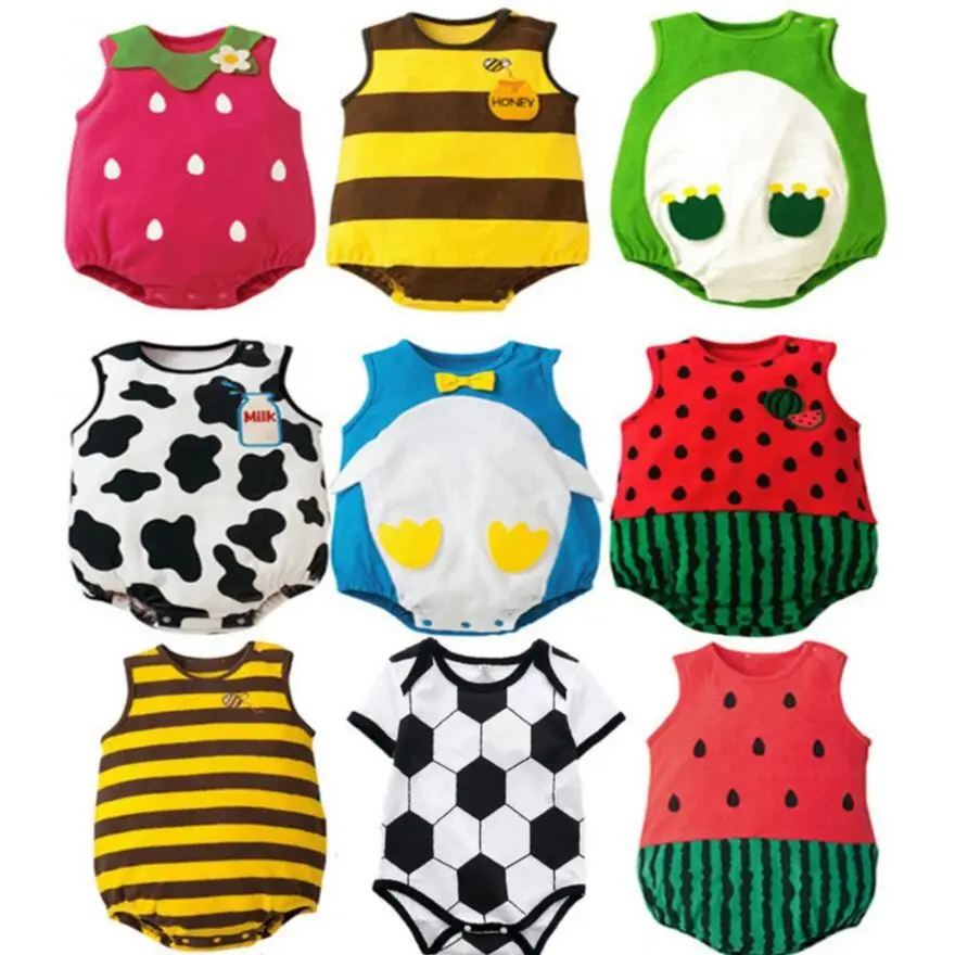 Babykleertjes Jongen 0 Tot 24 Maanden Zomer Baby Bedrukt Driehoek Romper Kleding Meisje Fruit Jumpsuit Kinderkleding