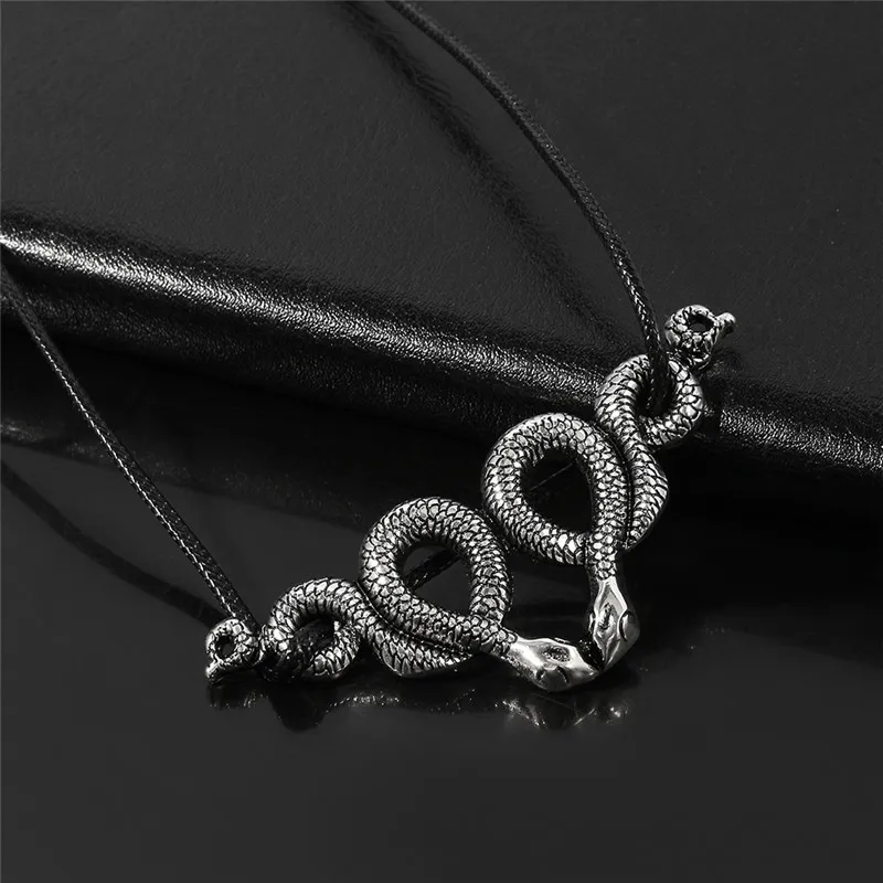 New Punk Cool Snake Choker Pendant Necklace Black Leather Cord Witchy Gothic Wicca Jewelry Collares Gift