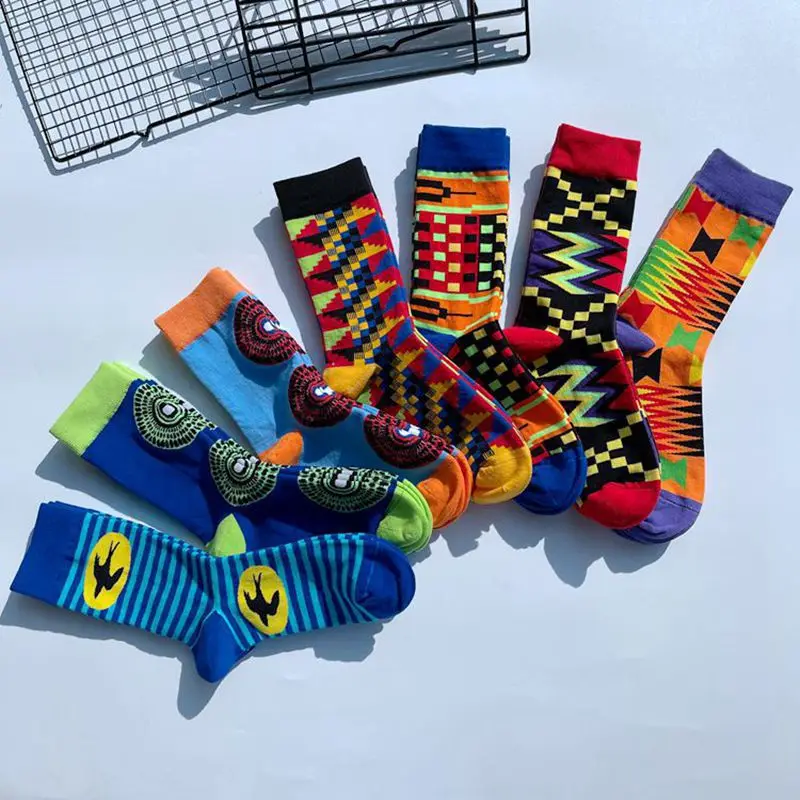 Crew Street Fashion Funny Cotton Abstract Socks  Pop Pattern Swallow Popular Style Graffiti Art Rock and Roll Creative Original