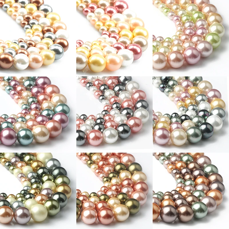 15 Colors Shell Pearls Beads Natural Shell Round Loose Spacer Beads for Jewelry Making DIY Bracelet Earrings 15''