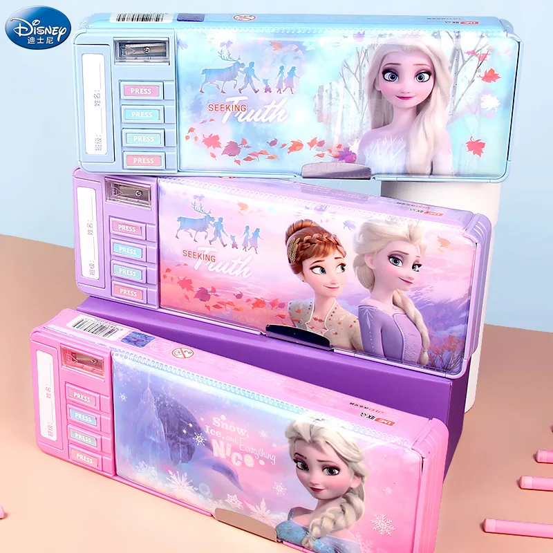 Caja de papelería Disney Frozen Aisha Princess para escuela primaria, estuche de lápices plegable de doble cara multifuncional para mujer, nuevo