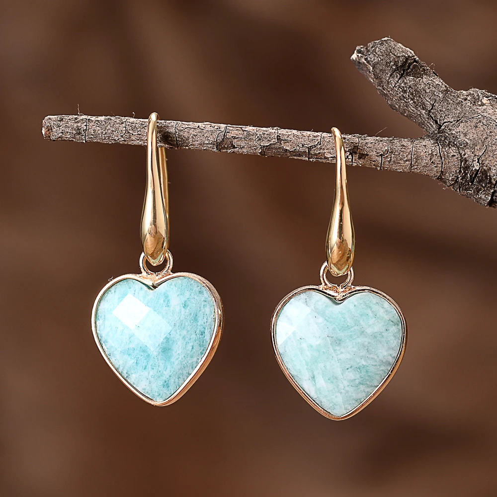 Wholesale Heart Shape Natural Stone Earrings Fancy Drop Earring Dangle Earrings For Women Dropship Gifts