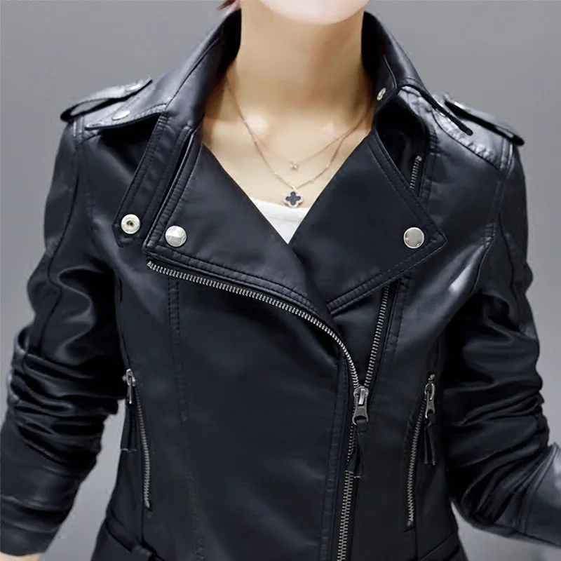 New Loose PU Faux Leather Jacket Women Classic Moto Biker Jacket Spring Autumn Lady Basic Coat Plus Size Outerwear