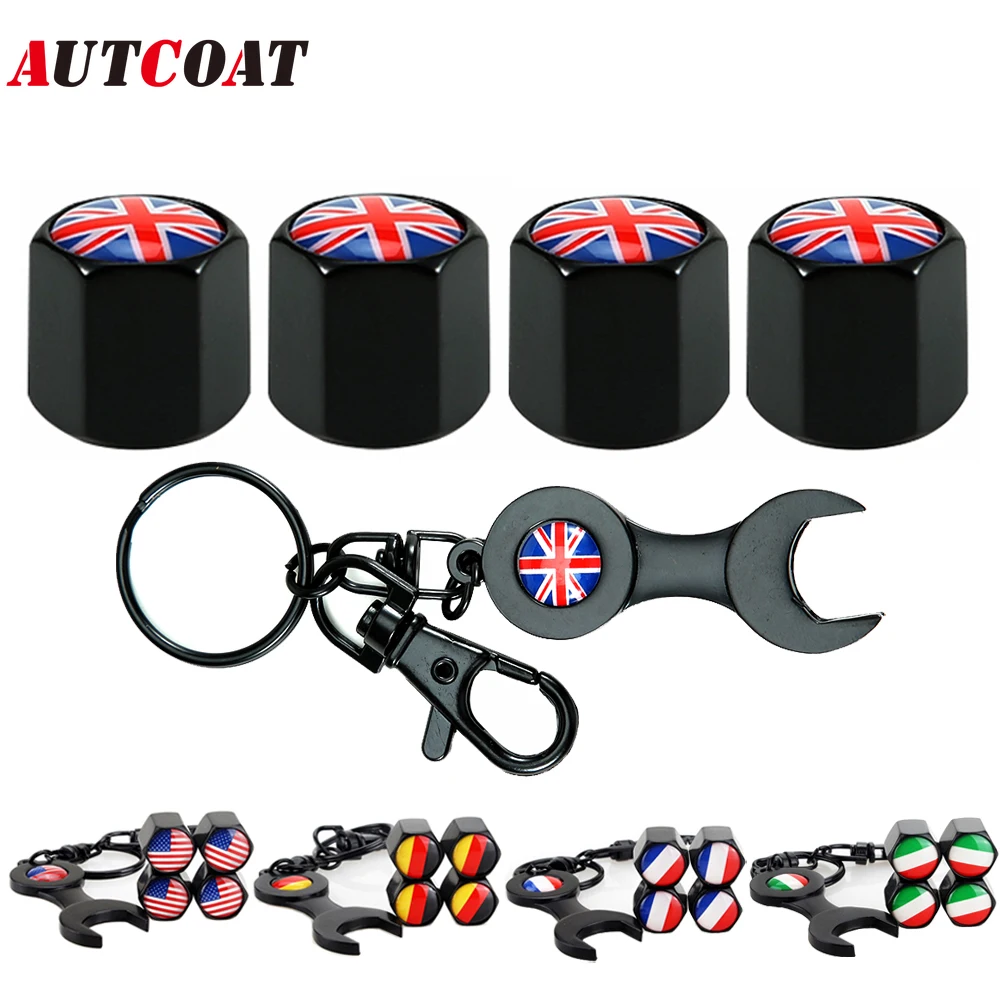 

AUTCOAT 4Pcs/Set Classic Flag Anti-theft Chrome Car Wheel Tire Valve Stem Cap For Car Motorcycle Truck Bicycle Bike