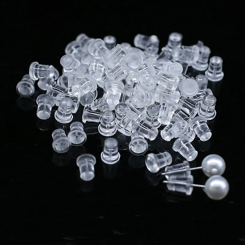 200Pcs Clear American Style Stud Earring Stoppers Rubber Big Earring Back  Ear Plug Blocked For DIY Jewelry Making Accessories