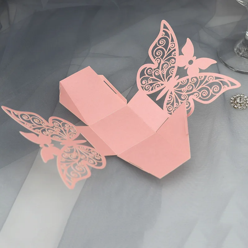 10Pcs Butterfuly Laser Cut Wedding Bridal Favors Gifts Box Candy Boxes With Ribbon Christening Baby Shower Wedding Party Decor