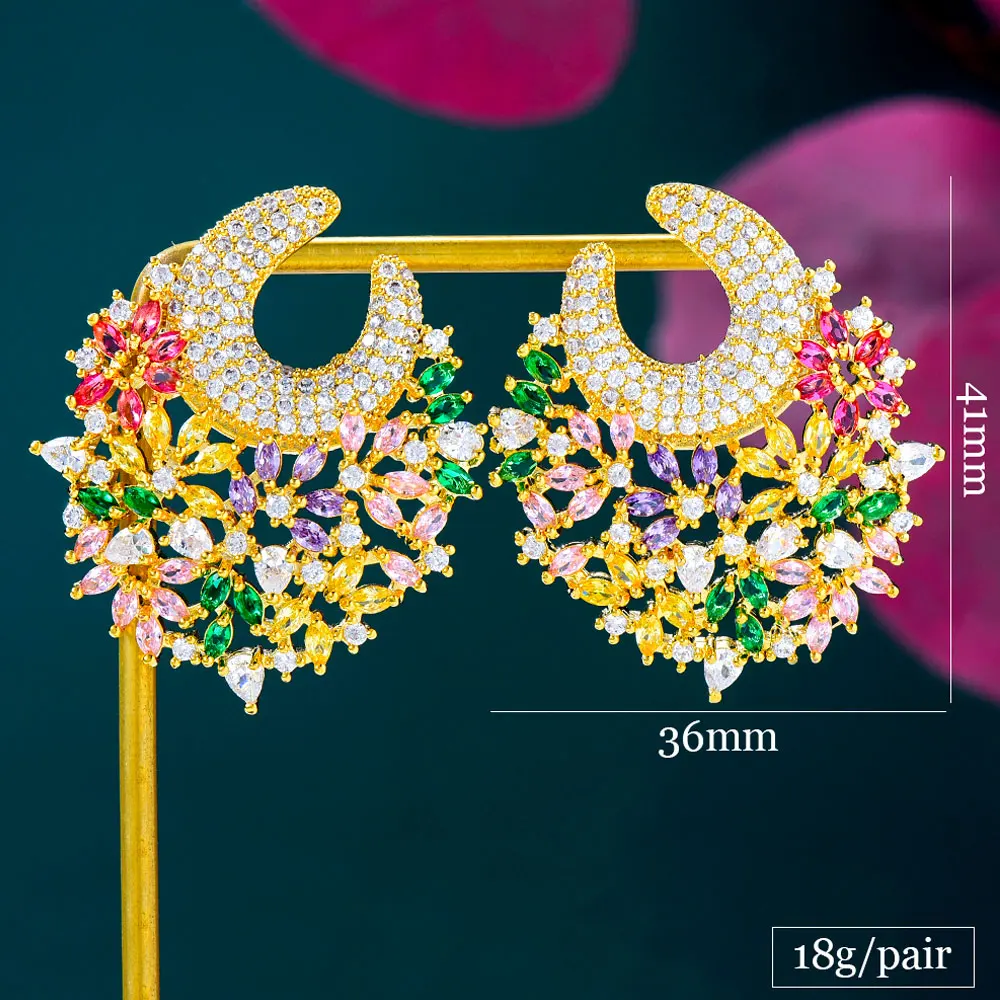 GODKI Famous Luxury High Jewelry Flower Wreath Stud Earring For Women Accessories Full Zircon Earrings pendientes mujer moda