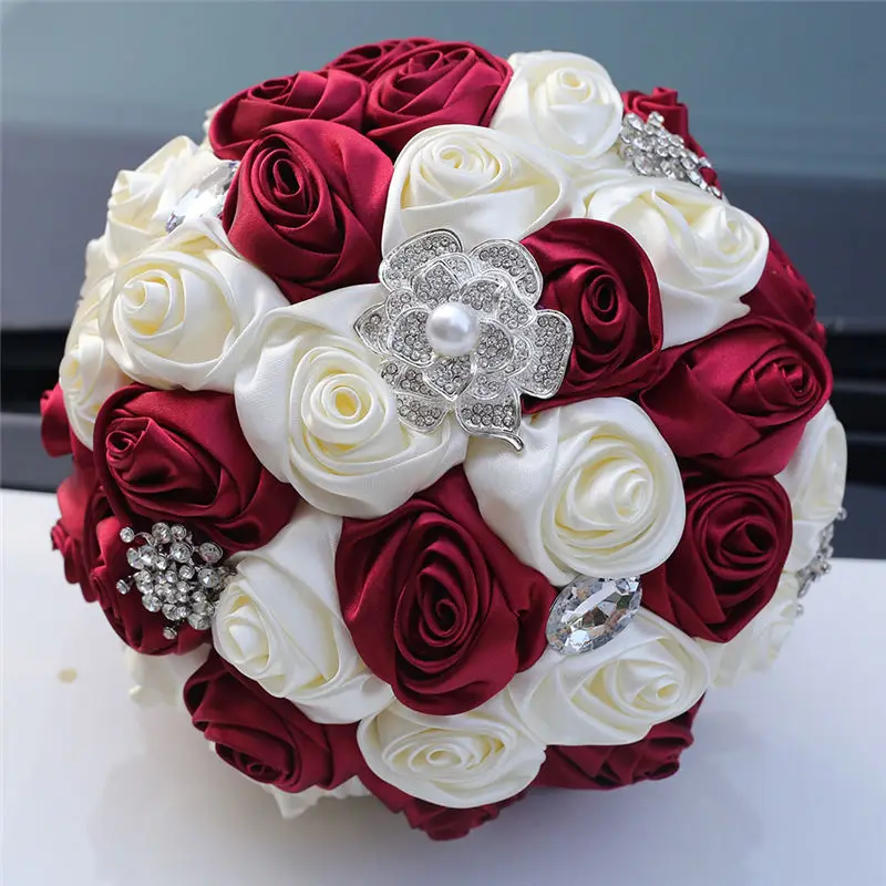 20CM High Quality Artificial Flower Bridesmaid Bouquets Handmade Foam Flowers Bride \'s Bouquet Silk Rose Holding Flowers Bouquet