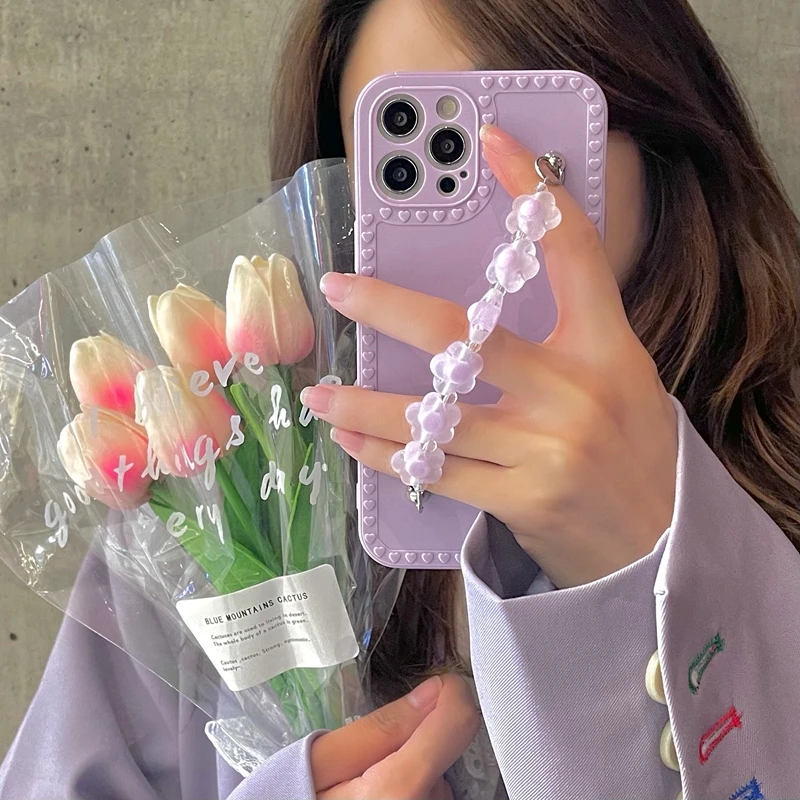 Fashion Lavender Purple 3d Flower Chain Female Soft Case For Iphone 11 12 Pro Max 7 8 Plus Xr X Xs Se 2020 Phone Cover Fundas