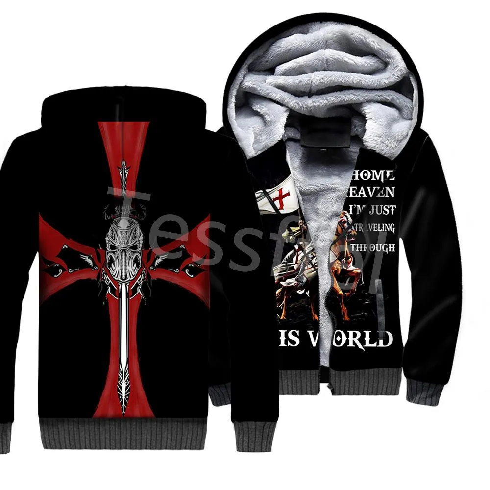 Tessffel Cross Templar Knights 3D Printed Winter Hoodie Fleece Warm Hood cappotto spesso Zipper felpe con cappuccio da uomo Style-1