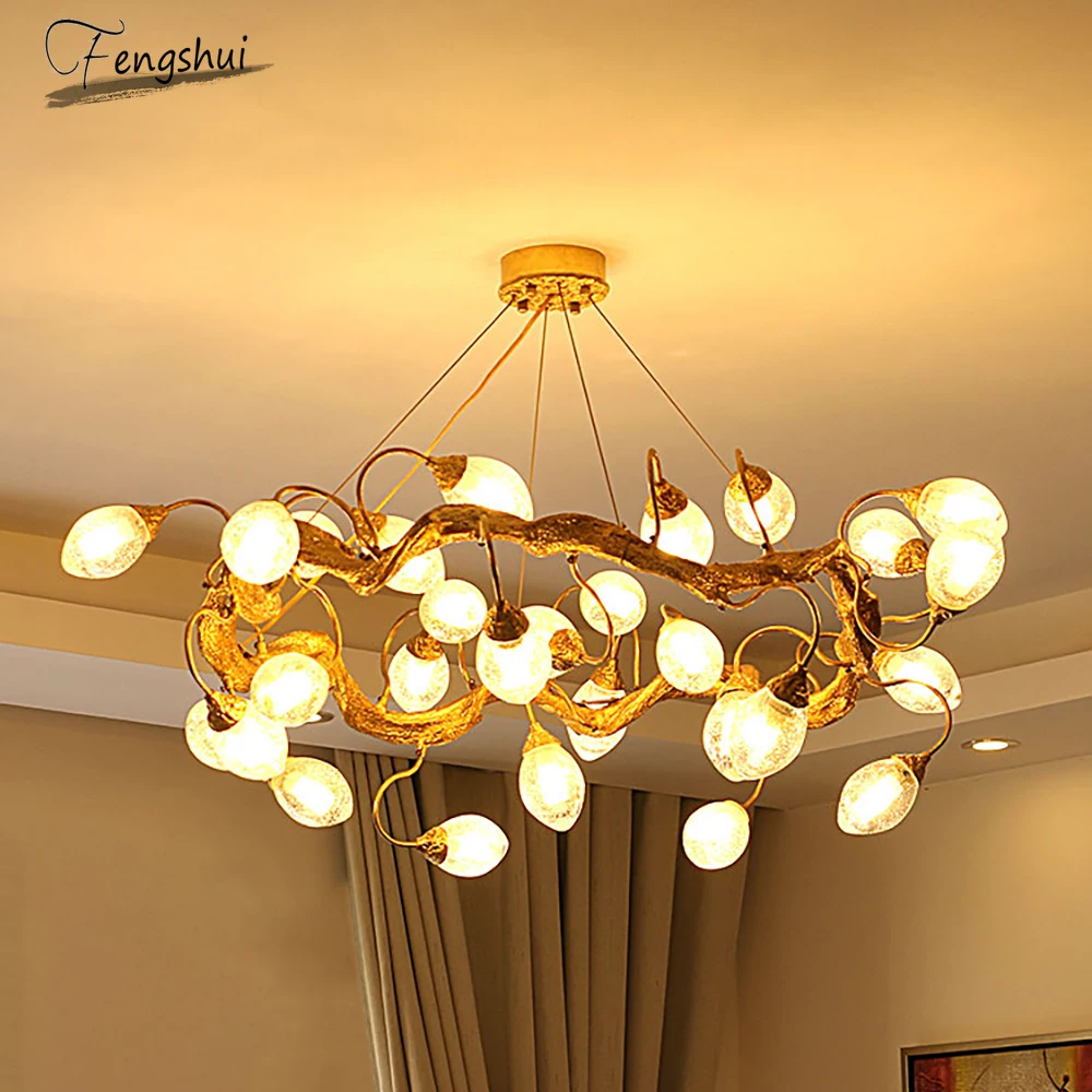 

Gold Luxury Copper LED Ceiling Chandelier Creative Livingroom Pendant Lights Villa Hall Restauran Clubhouse Room Art Chandeliers