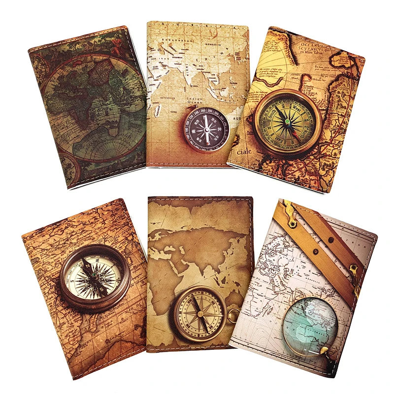 Creative Retro Nautical Map Pattern Passport Holder Men Travel Passport Cover ID Credit Card Holder Women Thin PU Leather Wallet