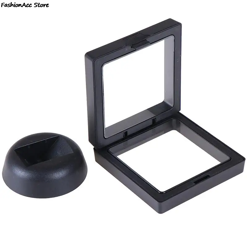 Marco de exhibición de monedas de joyería flotante 3D negro, caja de soporte con soporte, 70x70mm, gran oferta, 1 Juego