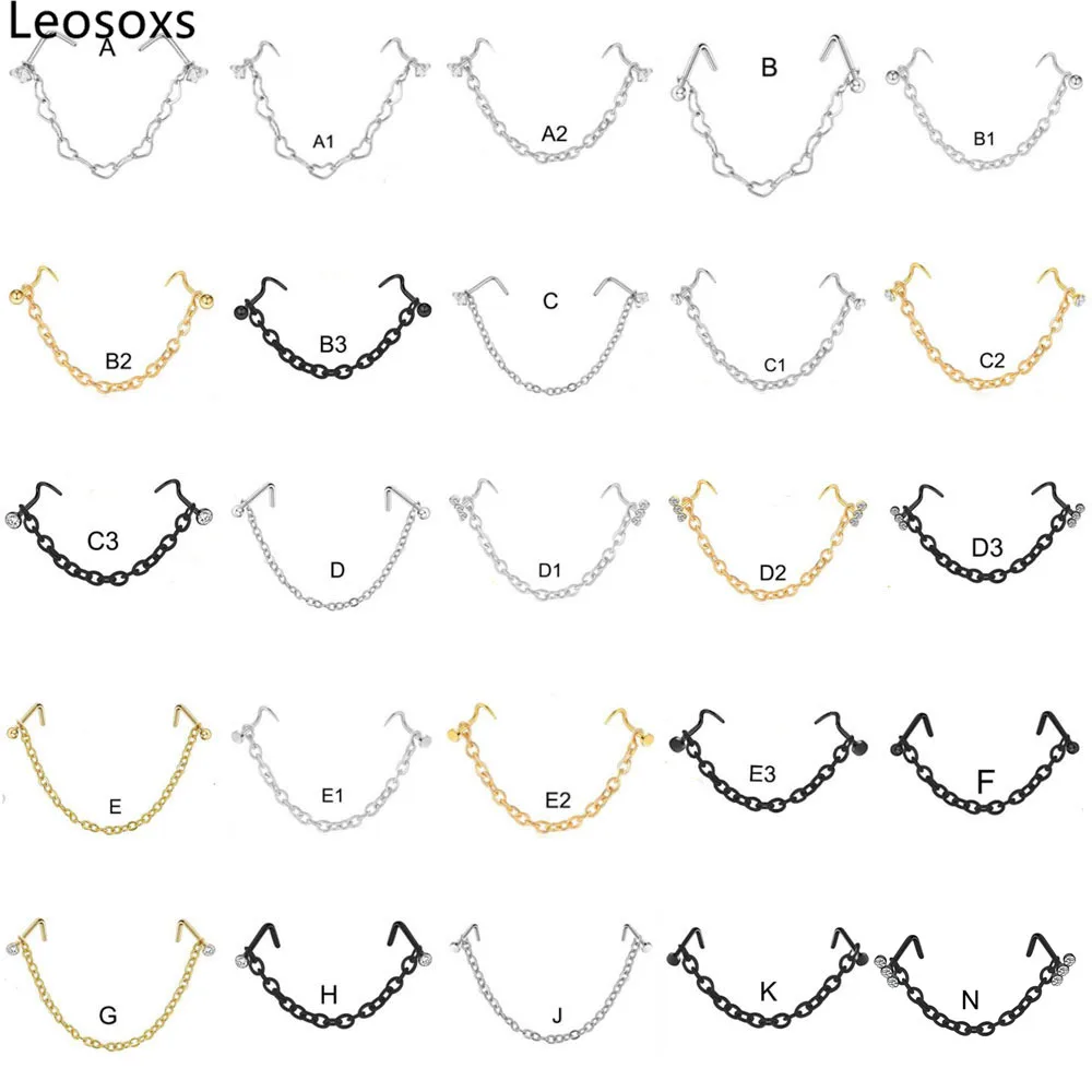 

Leosoxs 1pcs Stainless Steel Double Nose Ring Ball Nose Nail Nose Chain Piercing Jewelry Nose Bone Stud 2021 New