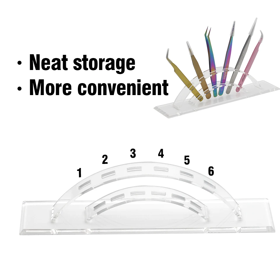 THINKSHOW 6 fori Pinzette per ciglia Supporto per riporre Pinzette convenienti Scaffale Supporto per arco acrilico Supporto per strumenti di trucco di bellezza