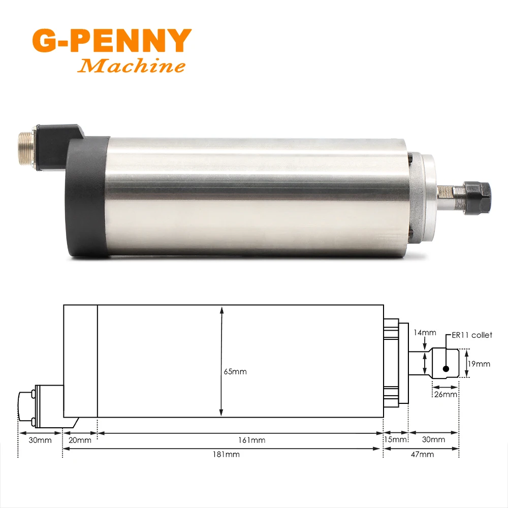 0.8kw ER11 Air cooled spindle motor Diameter 65mm 4pcs ball bearings Precision 0.01mm & 1.5kw QL Inverter VFD