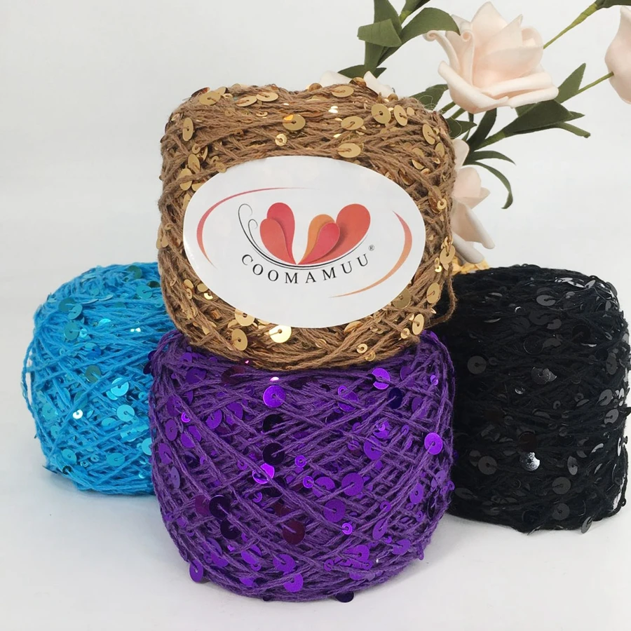 New 100% Cotton Knitting Yarn 50g/piece Пряжа Blingbling Sequins Yarn 6mm+3mm Laser Sequins DIY Garment Accessory