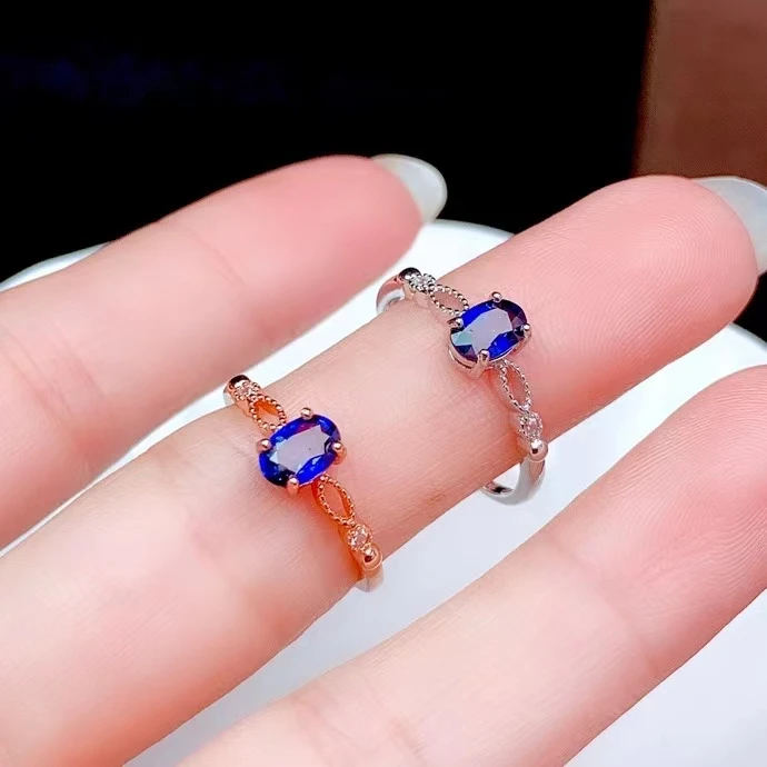 KJJEAXCMY fine jewelry 925 sterling silver inlaid Natural sapphire Chinese style elegant simple girl oval gem ring support check