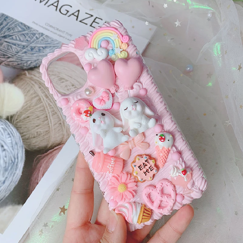 

Handmade For Huawei Mate 40 pro case Cartoon Rabbit DIY Customized phone Cover Mate 30 P30/P40 pro cream shell Kawaii girl gift