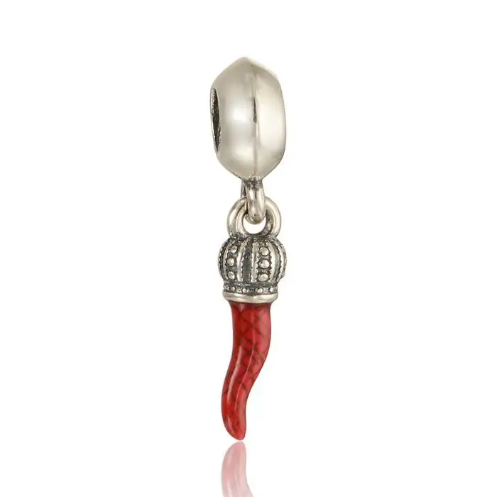 

New Corno Good Luck Silver Dangle With Red Enamel Dangle 925 Sterling Silver Suitable for Pandora Charm Bracelets & Necklaces