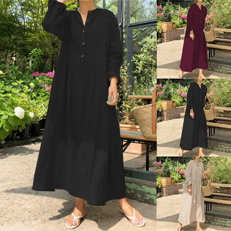 Elegant Button Shirt Dress Women\'s Spring Sundress ZANZEA 2023 Casual Long Sleeve Maxi Vestidos Female Baggy Robe