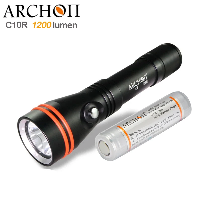 

ARCHON C10R Dive Flashlight 1200 lumens Underwater 100m diving lighting lamp Torch Lanterns built-in USB charging battery