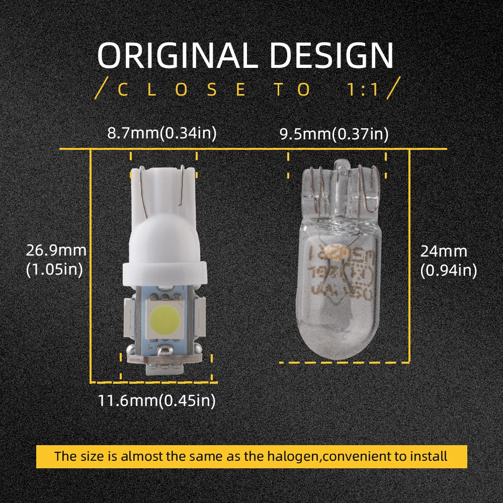 10 buah T10 5W5 W5W bohlam LED 5050 5SMD 12V 7000K putih mesin Pinball Wedge mobil lampu sinyal samping lampu peta pintu kubah Interior