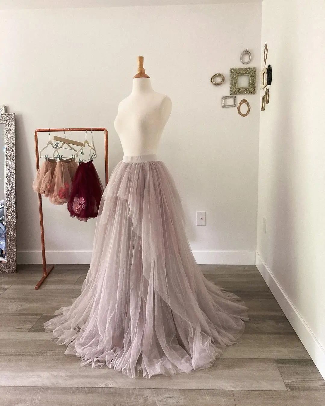 Mauve Detachable Tulle Overskirt Skirt Elastic Waist Bridal Overlay Wedding Skirt Long Tulle Over Maxi Party Skirt