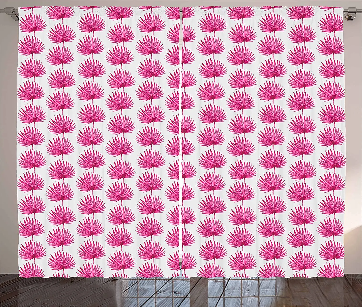 Pink and White Blackout Curtains Botanical Hawaii Jungle Pattern with Palm Leaves Exotic Rainforest Window Curtain