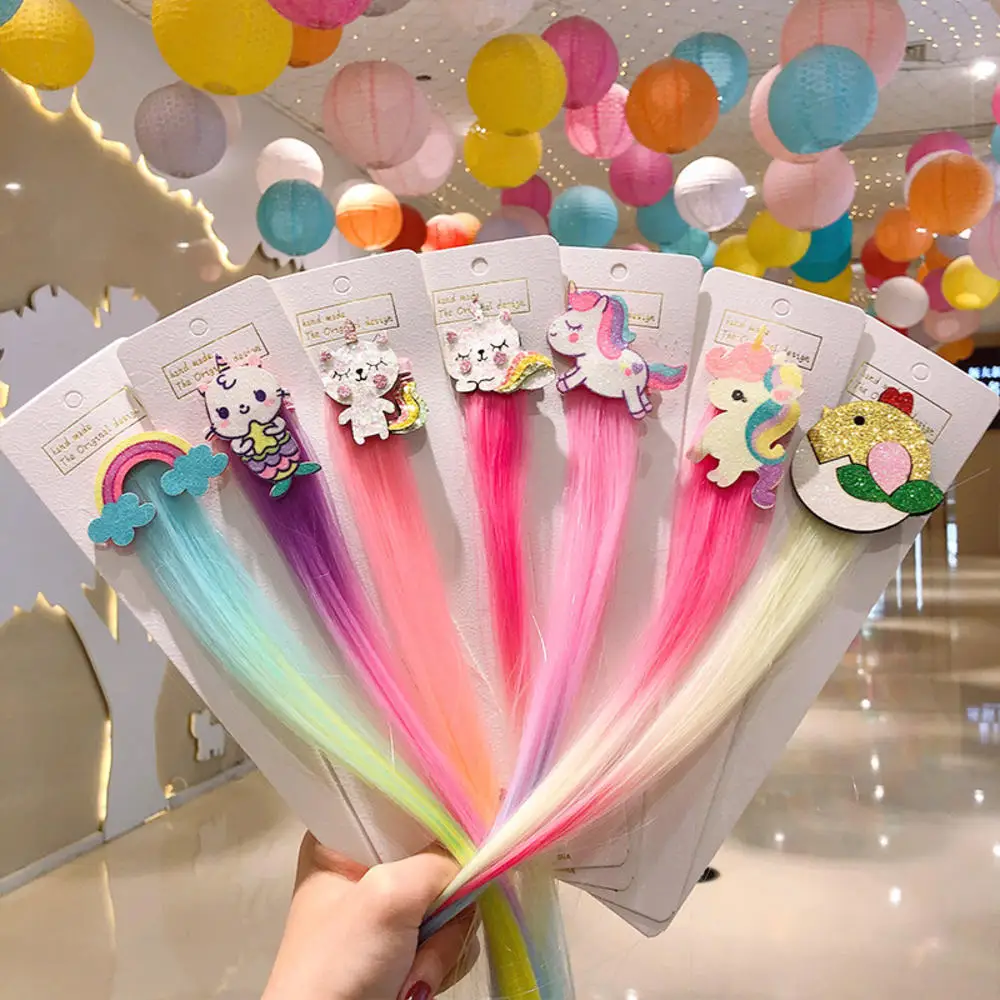 Children Cartoon Rainbow Wig Hairpins Unicorn Hair Clips Girls Cute Rabbit Cat Animals Headbands For Kids Hair Accessories New