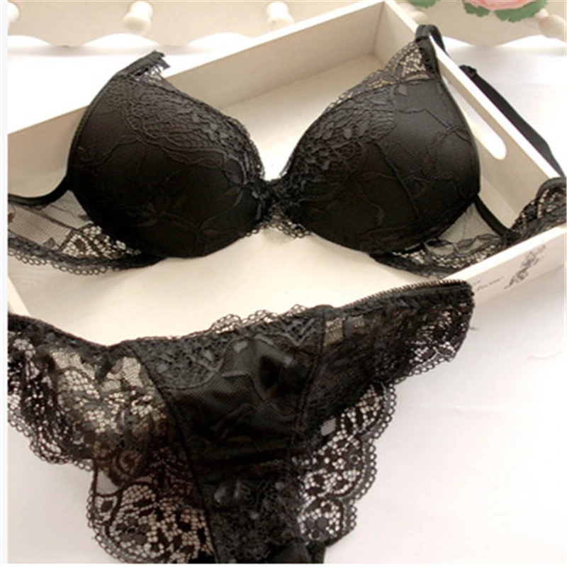 Sexy 3/4 Cup lace bra set women push up bra set sexy lace briefs lingerie underwear set