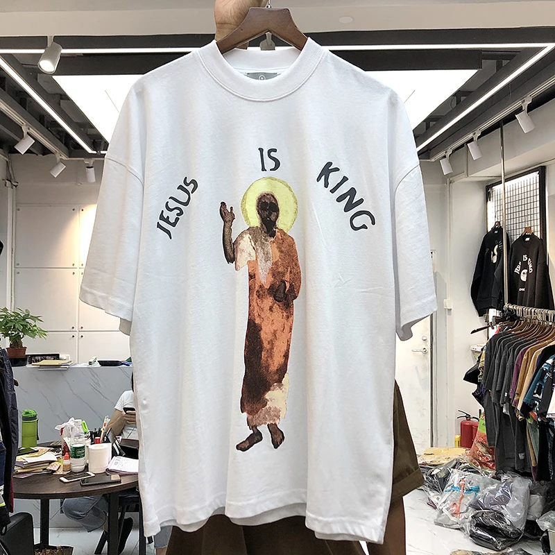 Jesus Is King T-shirt Kanye West T-shirts High Quality Portrait of Jesus Logo Print Jesus Is King Tee  Oversize Hip Hop Top