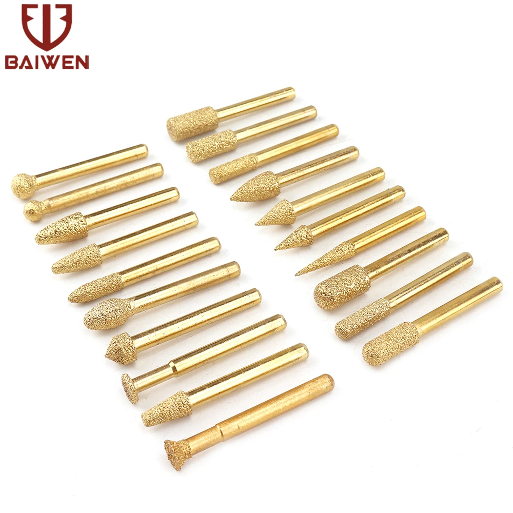 Kepala Roda Gerinda Berlian Vakum Brazing Berlian Lurus Ukiran Bit Dremel Batu Giok Alat Poles Ukiran 61x10mm