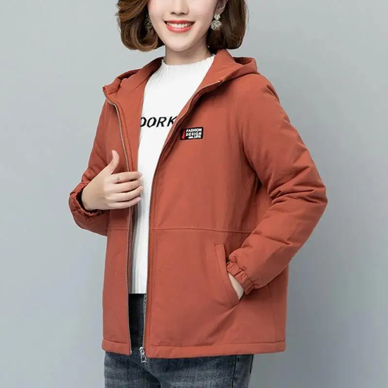 Add Fleece Winter Jacket Women 2022 Spring Autumn New Loose Coat Female short Hooded Windbreaker Outerwear Casual Outerwear 5XL