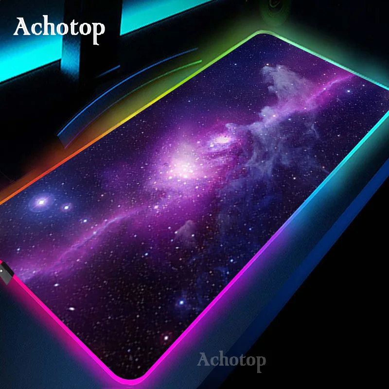 Imagem -05 - Colorido Luminoso Rgb Gaming Mouse Pad Azul Roxo Nuvem Espaço Desktops para Computador Mesa Notbook para Csgo Dota2 Lol Gamer Pad