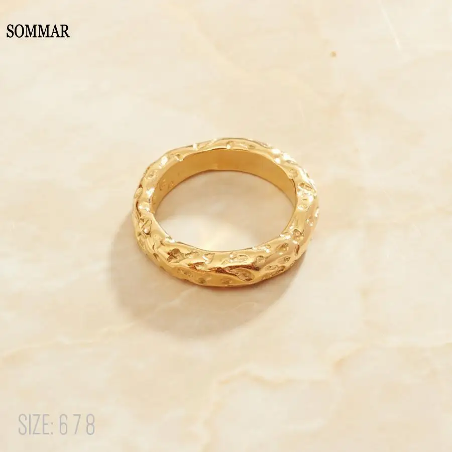 SOMMAR summer style Gold color size 6 7 8 female wedding ring Tinfoil paper texture men ring wedding decoration