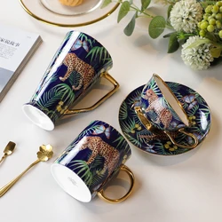 Set da caffè retrò Bone China, tazza da caffè in ceramica ghepardo della foresta di leopardo, tazza da tè pomeridiano per bere, regalo di nozze per la casa