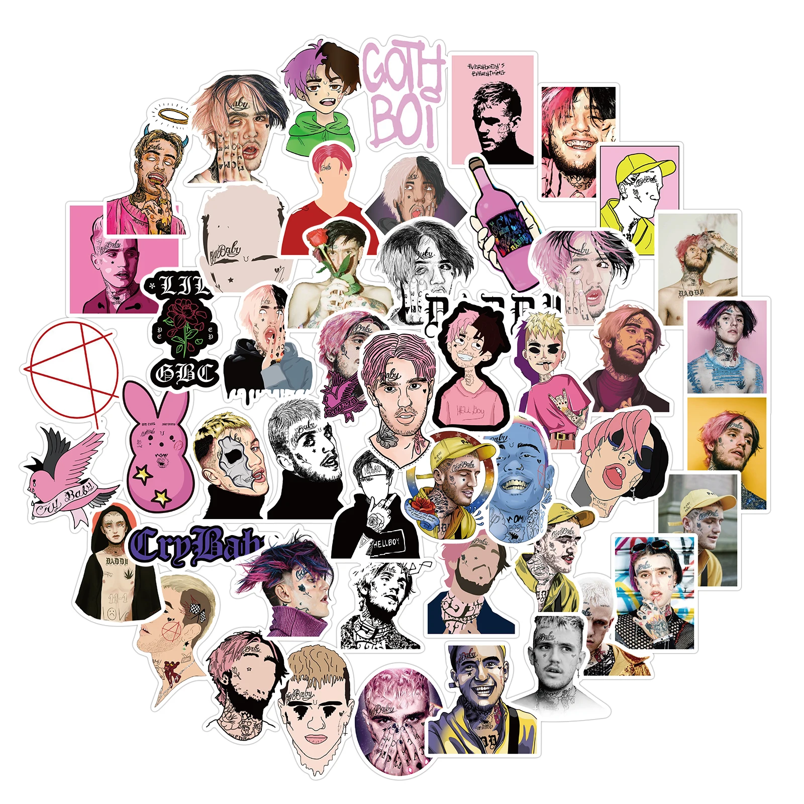 50Pcs/Pack Hip Pop Singer Lil Peep Graffiti Stickers For Motorcycle Luggage Laptop Bicycle Skateboard Decals