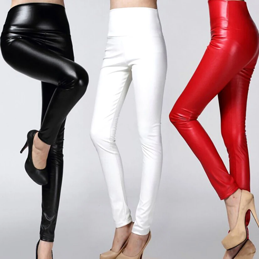 

Women Sexy Faux Leather Leggings High Waist PU Fleece Female Plus Size Trousers Winter Pants Ladies Leggins Multicolor Fashion