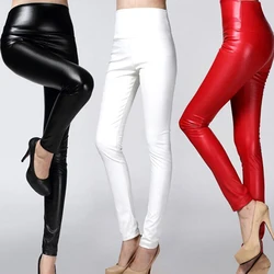 Women Sexy Faux Leather Leggings High Waist PU Fleece Female Plus Size Trousers Winter Pants Ladies Leggins Multicolor Fashion