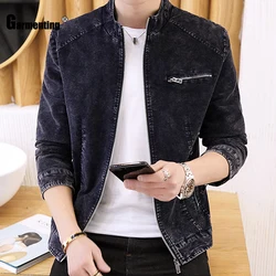 Garmenting Men Demin Jackets Trendy 2020 Autumn Winter Long Sleeve Demin Coats Zipper Up Jacket Slim Fitted Mens Top Outerwear