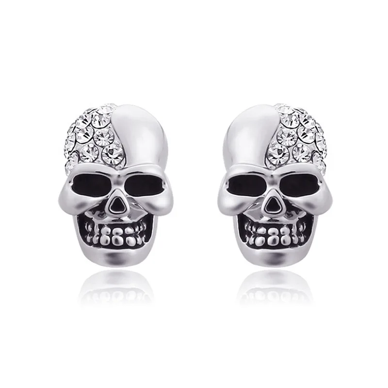 High Grade Rock Punk Crystal Skull Earrings Unisex Hip Hop Rhinestone Stud Ear Jewelry Party Gifts Halloween Acc Drop Shipping - view 3