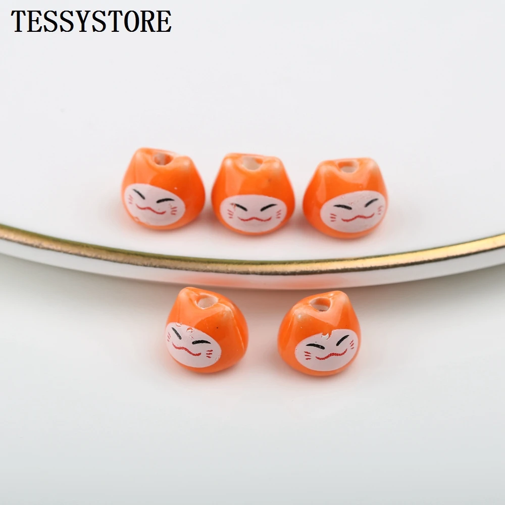 10pcs/lot Cute Smiling Ceramic Beads Mini Multicolor Kittens Straight Hole Beads For Jewelry Making Handmade Accessories
