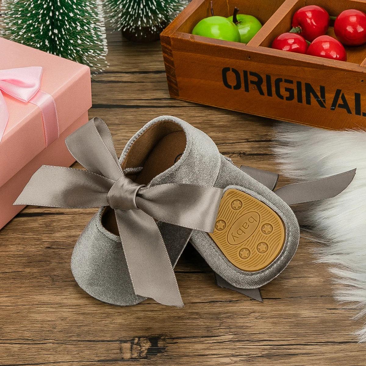 KIDSUN-zapatos de princesa antideslizantes para bebés y niñas, zapatos planos de goma de algodón con suela suave y lazo para primeros pasos, recién