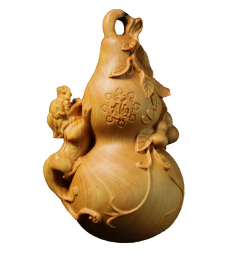 

TJ170ca-8*4,7*4 см резьба из самшита Netsuke : Baby Dragon on Gourd