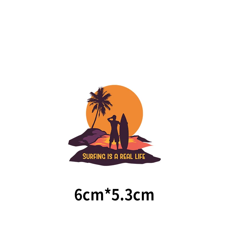 Summer Beach Landscape Patches Iron On Transfer For Holiday Scenery Ocean Surf Board Thermal Stickers Heat Transfer Sticker