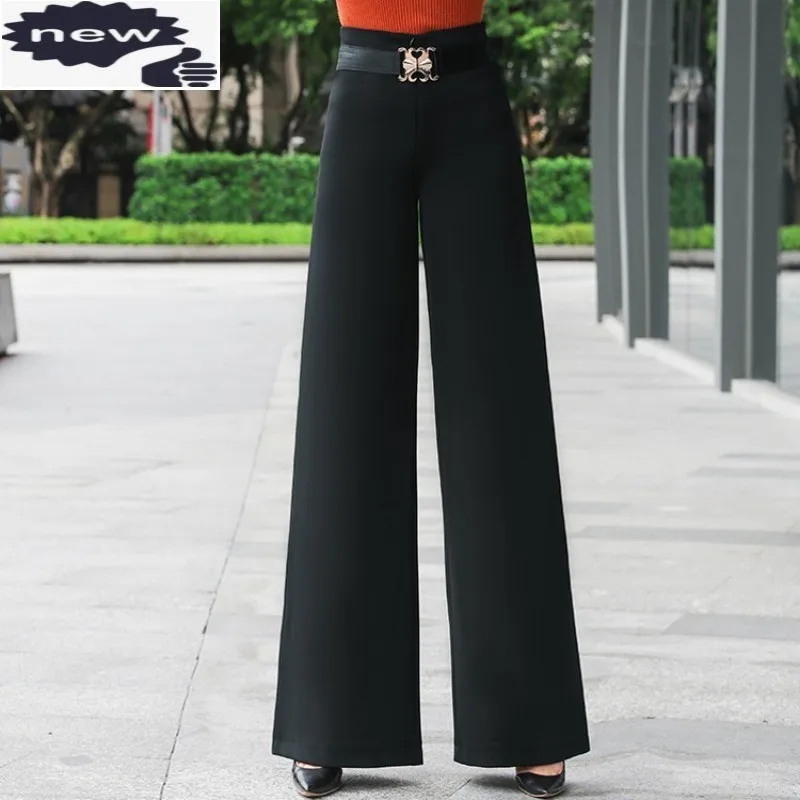 

Fashion Office Lady Wide Leg Trousers Spring New High Waist Loose Fit Female Streetwear Elegant Baggy Long Pants Plus Size